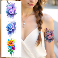 9pcs Temporary Tattoo Watercolor Sunflowers Blue Lotus Hibiscus For Girls