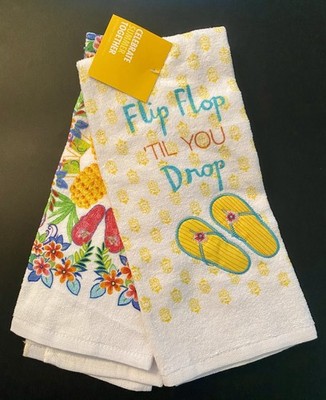 Summer Flip Flop & Flowers  Kitchen Towels 2 Pack Kohls Celebrate 16.5'' x 26''