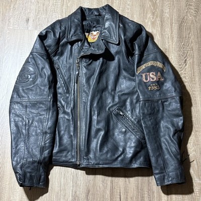 Harley Davidson Embossed Eagle Leather Jacket XXL Heavy 1983 Vintage Made in USA