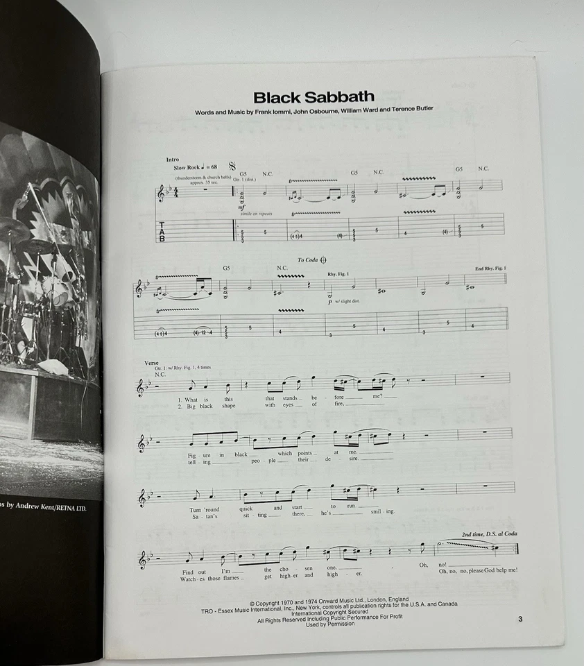 BLACK SABBATH  Self Titled Album Songbook for Guitar Transcriptions & Tablature - Image 3 of 3