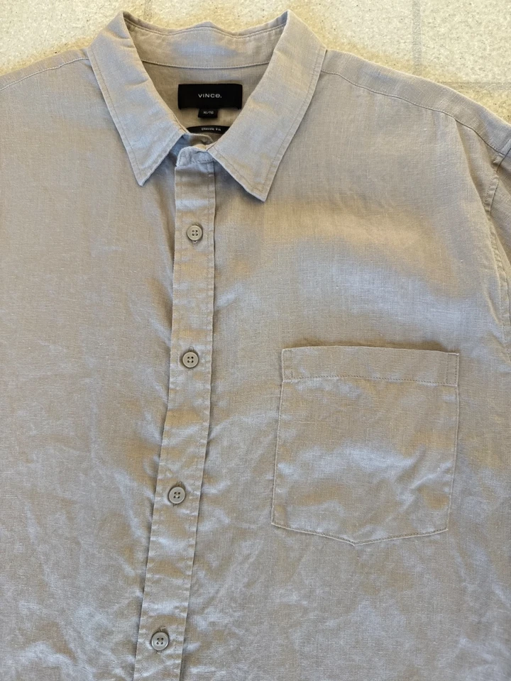 Vince Men's XL 100% Linen Short Sleeve Button Up Shirt Classic Fit Beige/Taupe - Image 3 of 4