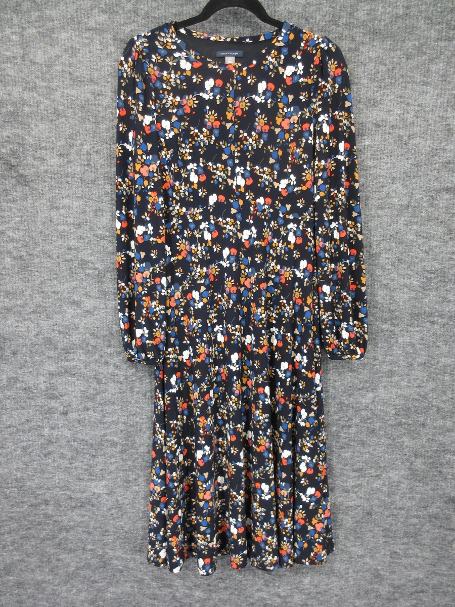 tommy hilfiger printed jersey bell sleeve a line dress Womens Navy Floral Balloon Round Neck Midi Party A-Line 4 Size:UK 12-14 (M) and the vibrant Valerie spring-2025 iOPQO summer dress Fashion