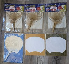Japanese Handmade Flat Fan Hand Held Bamboo Handle Kits Lot