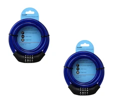 2 Pack Blue 4ft Steel Combination Bicycle Lock – 10mm Cable, Resettable 4-Digit