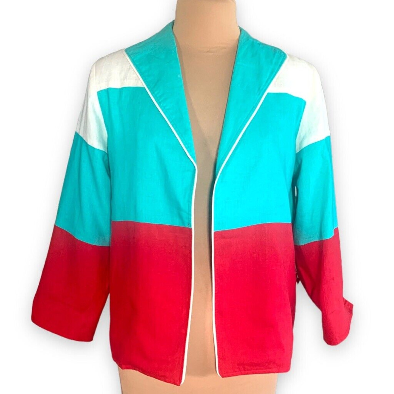 Giacca blazer pony vintage anni 90 dipinta colorblock rosso turchese bianco medio