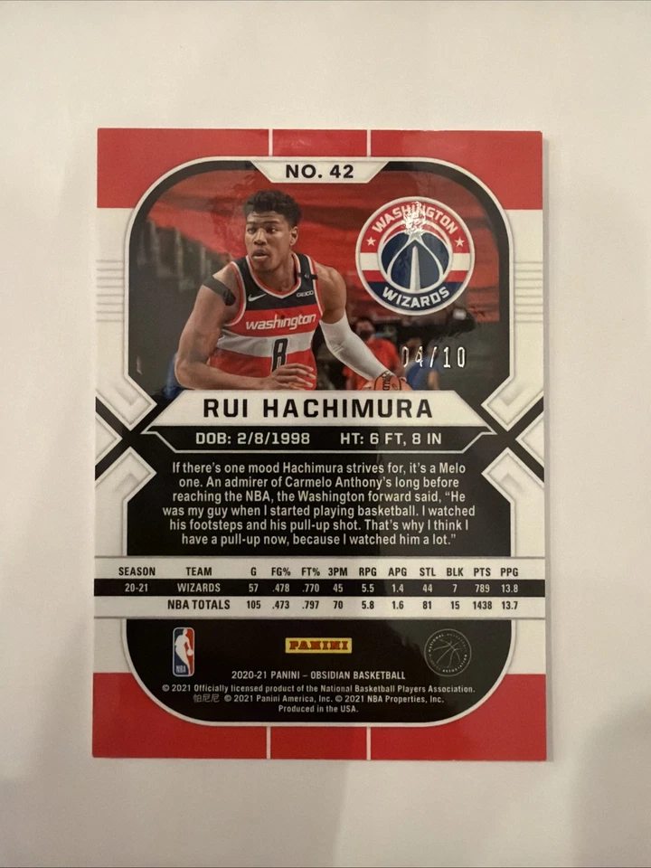 2020 Rui Hachimura Panini Obsidian Gold /10 - Image 2 of 2
