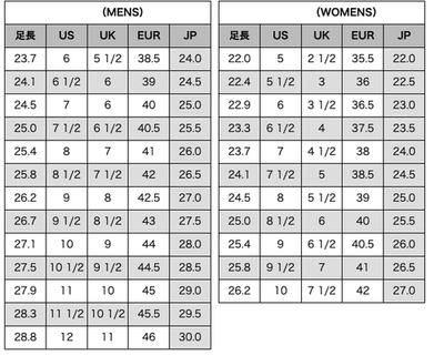 nike huarache shoe size chart