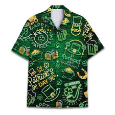 Lucky Neon St. Patrick's Day Hawaiian Shirt Irish Pub Glow Men Kids All Sizes