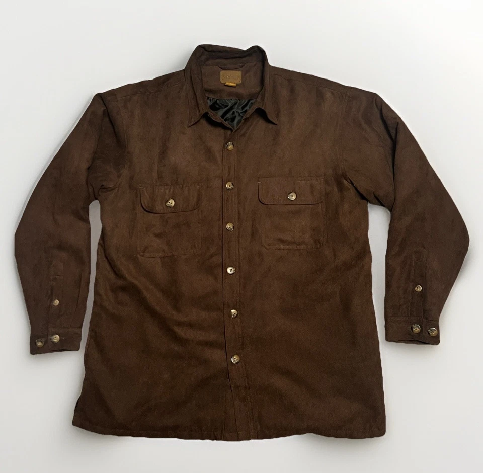 VTG St. John’s Bay Suede Shirt Jacket Mens Large Brown Shacket Quilt Lined - Image 2 of 4