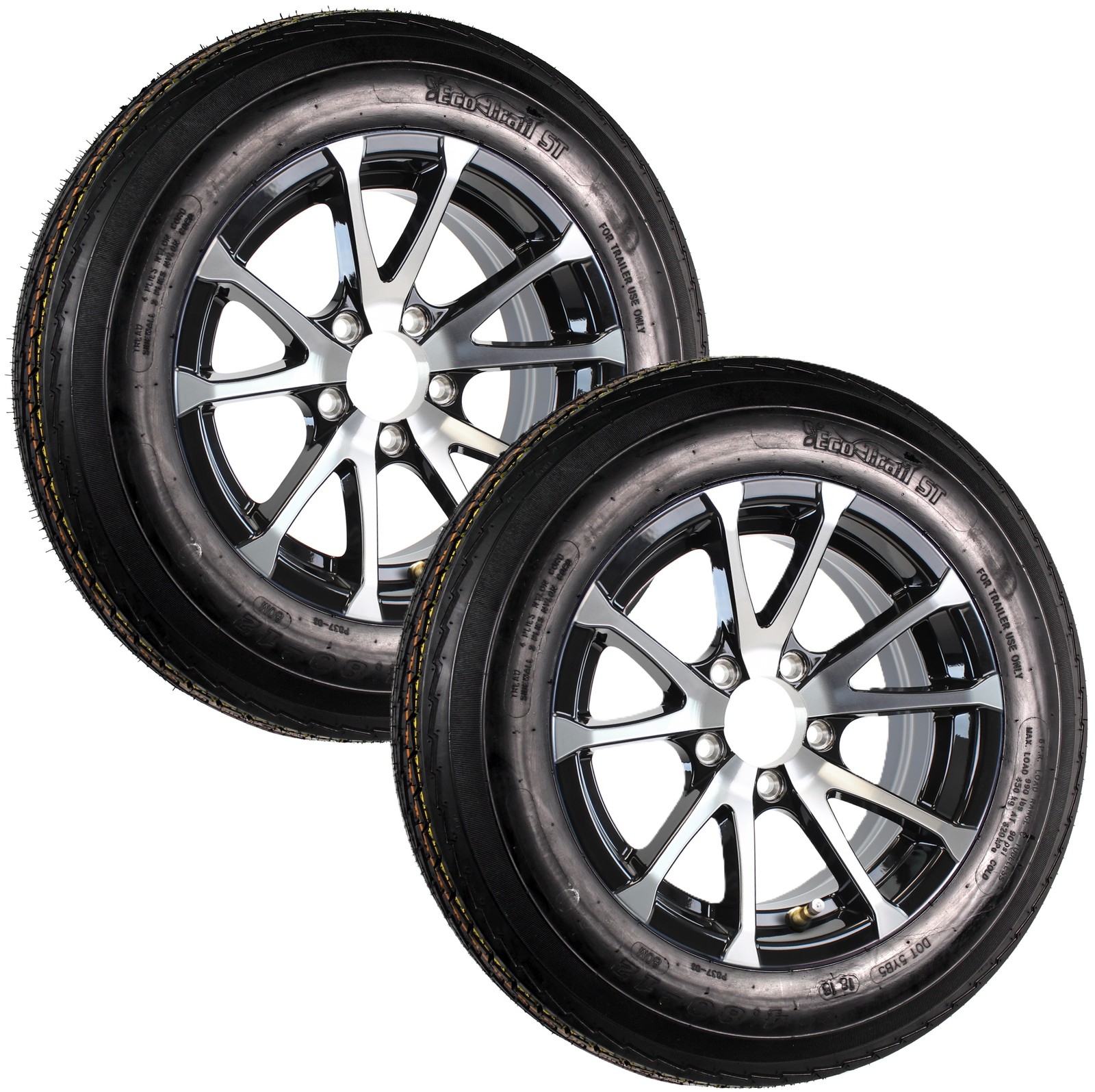 2-Pk Trailer Tire On Aluminum Rim 4.80-12 480-12 LRC 5 Lug Black T07 Wheel