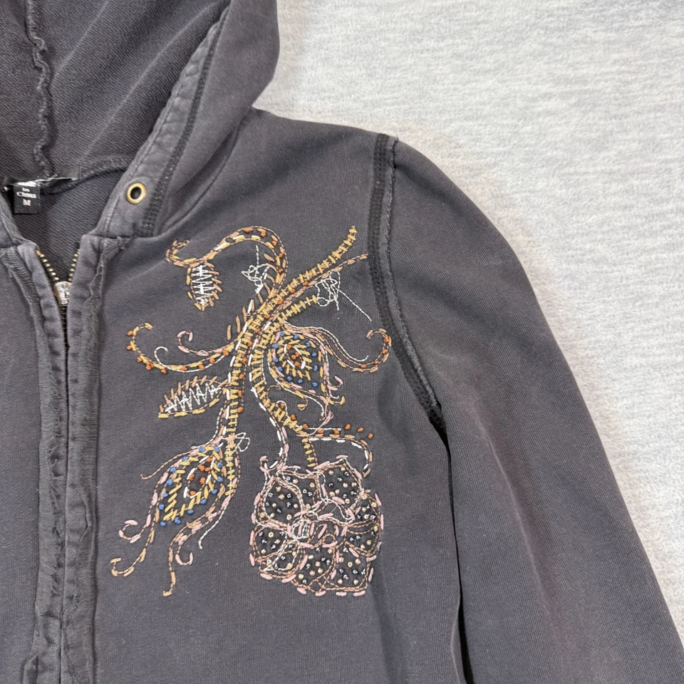 Miss Me Sudadera con Capucha Mujer M Negra Bordada Cremallera Floral Calavera Boho Informal Foto 2 de 4