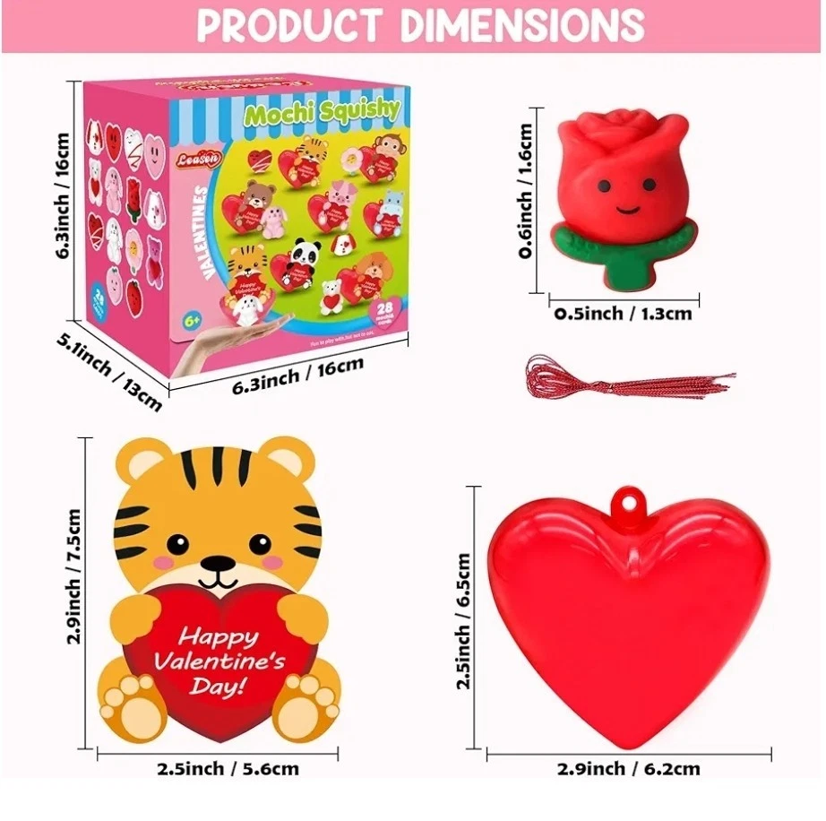 28 Pack Valentine Mochi Squishies Toys and Valentine Cards for Kids, Animal M... - Image 3 of 4