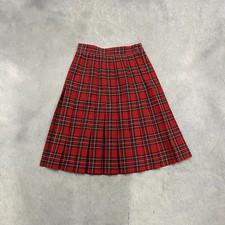 Vintage Red Plaid 100 Wool Pleated Midi Skirt Size 6 USA
