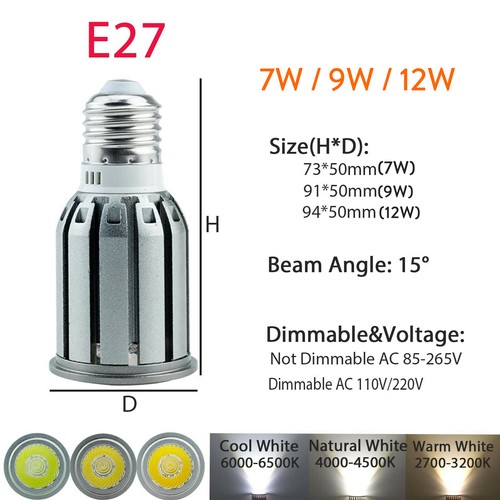 7W 9W 12W MR16 GU10 Dimmable LED Spotlight E27 E14 COB Bulb Lights 220V 12V Lamp - Picture 8 of 19
