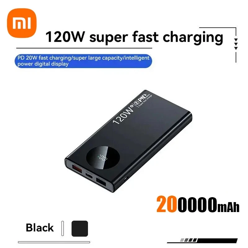 200000mAh 120W Fast Charging Power Bank Portable Phone Battery Backup