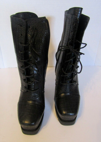 Botas al tobillo Azalea Wang Dolls Kill negras veganas tacones de cocodrilo nuevas sin caja talla 11 - Imagen 2 de 7