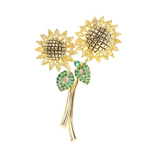 Broche Ancienne Tournesol Doré - Bijou Vintage En Alliage - Occasion