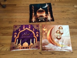 Lot 3 Eid Mubarak Decor Ramadan Pillow Covers Islamic Decoration Muslim  a