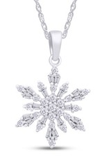 Snowflake Pendant 18" Necklace Sterling Silver Round  Baguette Cubic Zirconia