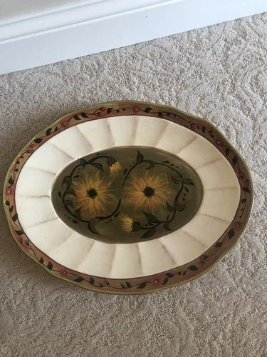 Large 18" Oval Platter SUNFLOWERS Margaret Le Van Design Certified International