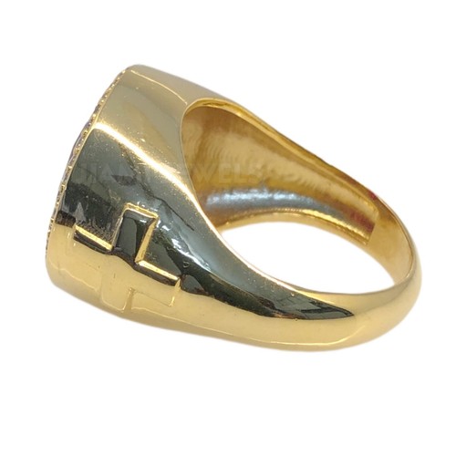 Mens Bishop Ring Bezel Simulated Amethyst Moissanite Solid 14K & 10K Yellow Gold - Picture 6 of 10