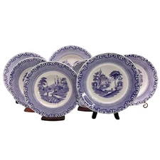 8-pc Lot PURPLE Rorstrand SPETS Transferware SOUP BOWLS DINNER PLATES Victorian
