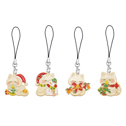 4 pcs Mixed Cute Cat Enamel Phone Case Charm Alloy Christmas Strap Pendant Decor - 第 1/9 張圖片