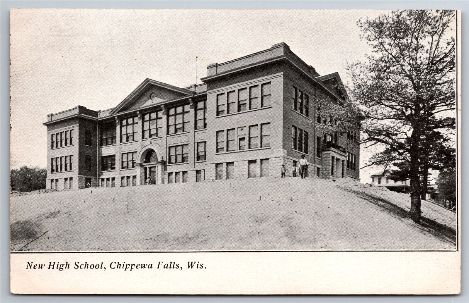 High School Hillside Slope Chippewa Falls WI C1910s DB Postcard W3