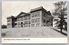 High School Hillside Slope Chippewa Falls WI C1910s DB Postcard W3