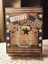 LIBERTY Patriotic Primitive Americana FLAG Jar, Handcrafted Canvas Board Sign