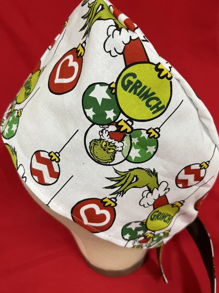 Men/Women Surgical Scrub Cap Lined Holiday Christmas Balls Ugly Green Guy Cotton - Image 2 of 3