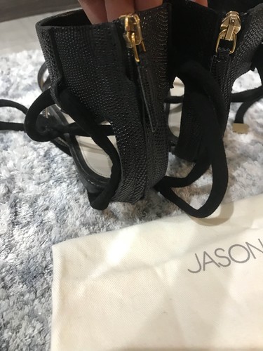 Jason Wu Black & Gold Ladies Leather Ankle-Strap Stingray Embossed Sandals 37.5 - Picture 8 of 12