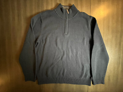 LL Bean Sweater Adult Large Regular Blue 1/4 Zip 100% Cotton Mock Neck 287736