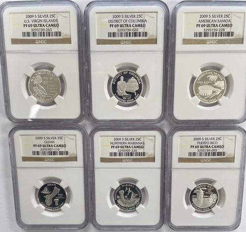 2009 S Silver Proof Quarters US Territories 6 Coin Set NGC PF69 Ultra Cameo - Picture 2 of 4