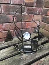 Metal &nbsp;ship Model table clock home decor pencil holder unique design&nbsp;