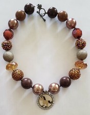 Girls Bubblegum Chunky Bead Necklace Brown Bronze Golden Horse