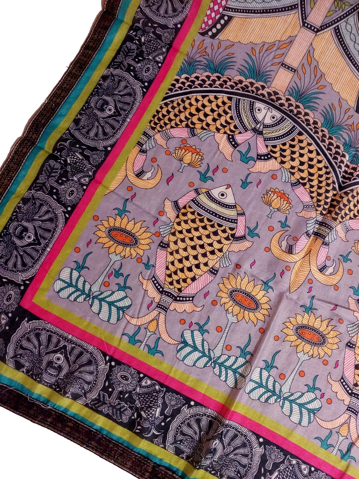 Dupatta India de algodón puro artesanal vintage | envoltura étnica impresa | arte tribal Foto 4 de 4