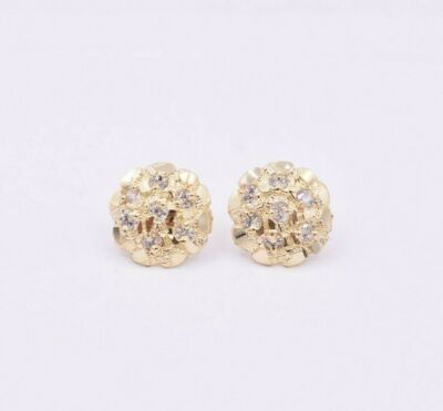 5/8 Zoll runde strukturierte Nugget-Stil CZ Ohrstecker echt massiv 10 K Gelbgold