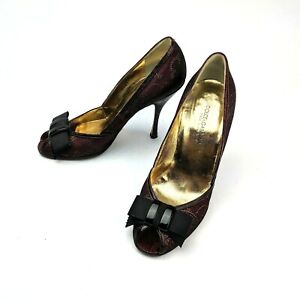 Dolce-amp-Gabbana-Bordeaux-Peep-Toe-Pumps-Alligator-Heel-2767-Size-EU-36-5-US-6-5