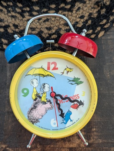 Dr. Seuss Yellow Double Bell Alarm Clock Tested And Working Vtg READ