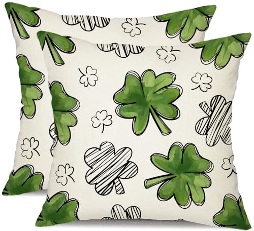 St Patricks Day Pillow Covers 18x18 Happy St 18" x 18" (Pack of 2) Green White - Photo 1/7