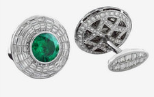 Brilliant Cut Emerald  Round , Baguette Cut Cubic Zirconia Amazing Cuff Links