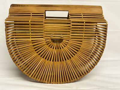 Vintage Bamboo Cage Bag Tote Half Circle Bag Made in Taiwan Excellent  Condition