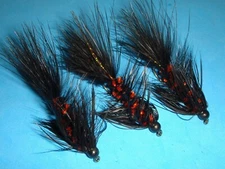 FLY FISHING FLIES - Black/Orange BH HALLOWEEN LEECH / BUGGER size #6** (6 pcs.)