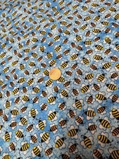 Bee Bees on Blue Bzzzzz 1 yard 100 Cotton Fabric Free Ship SB1B