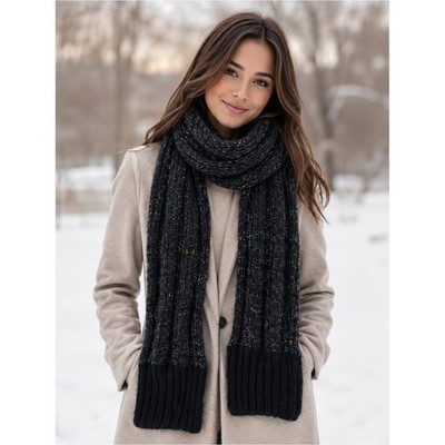 Columbia Women's Dark Multicolor Knit Pocket Scarf Cable Knit Winter Cozy