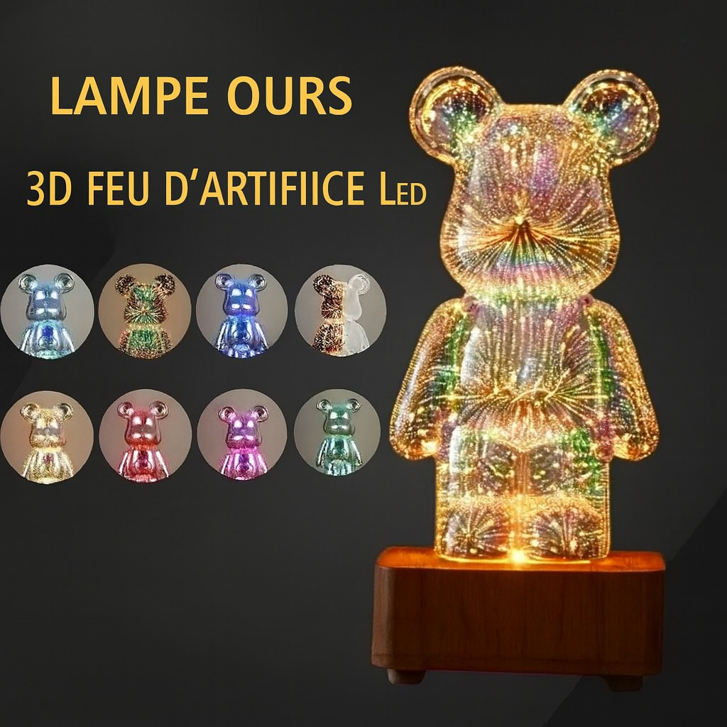 Veilleuse ours 3D contre la peur du noir, lampe veilleuse bébé USB