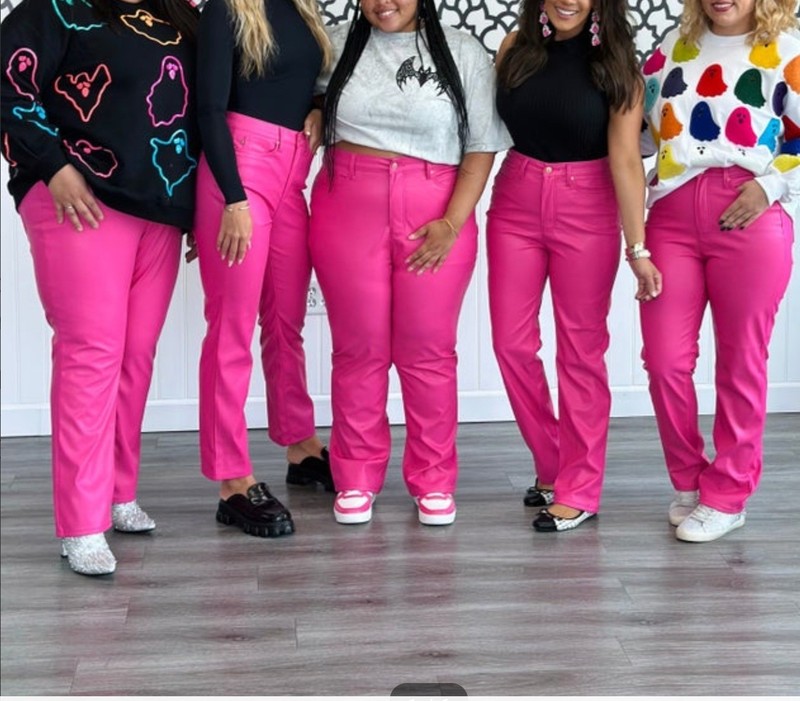 Judy Blue Women's High Rise Tummy Control Faux Leather Straight Pants Pink Sz 13