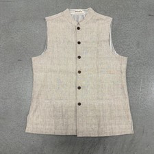 Vintage 90s Fabindia Men's Formal Nehru Vest Waistcoat Cotton Lined 38 Tan