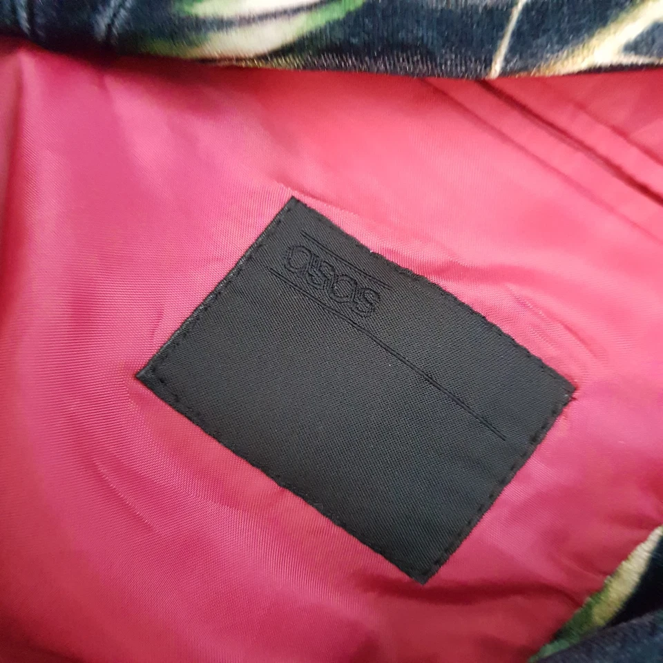 ASOS Mens Jacket 40R Blue Floral Velvet Tuxedo Smoking Blazer Lapel Dinner - Image 4 of 4